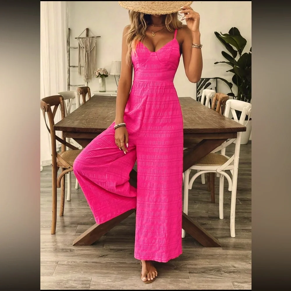 Elegant Bow Jumpsuit Wide Leg Boutique New Black - Picture 8 of 10